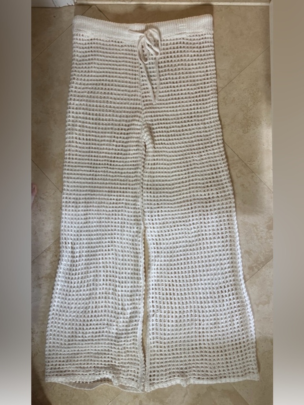 Cover Up Cream Crochet Wide-Leg Swimsuit Cover Up Pants